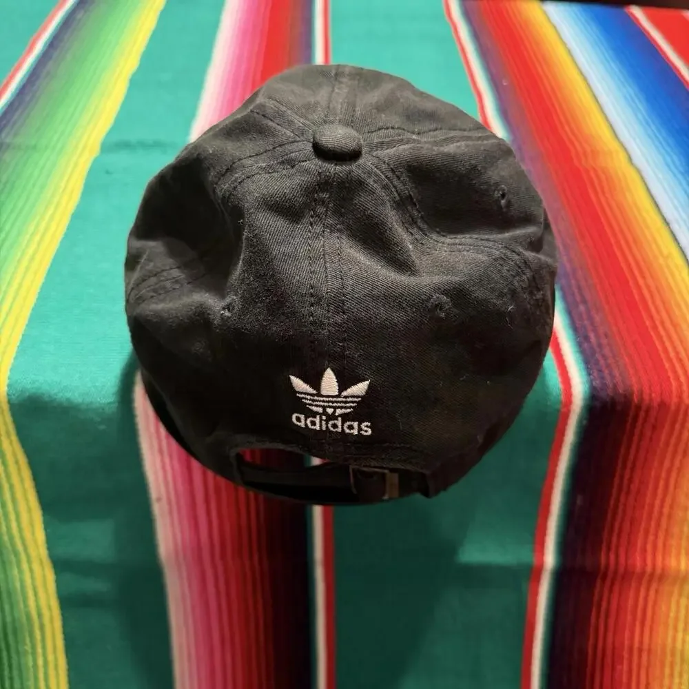 Vintage 00s Adidas Black White Embroidered Front Back Trefoil Strapback Hat OSFA